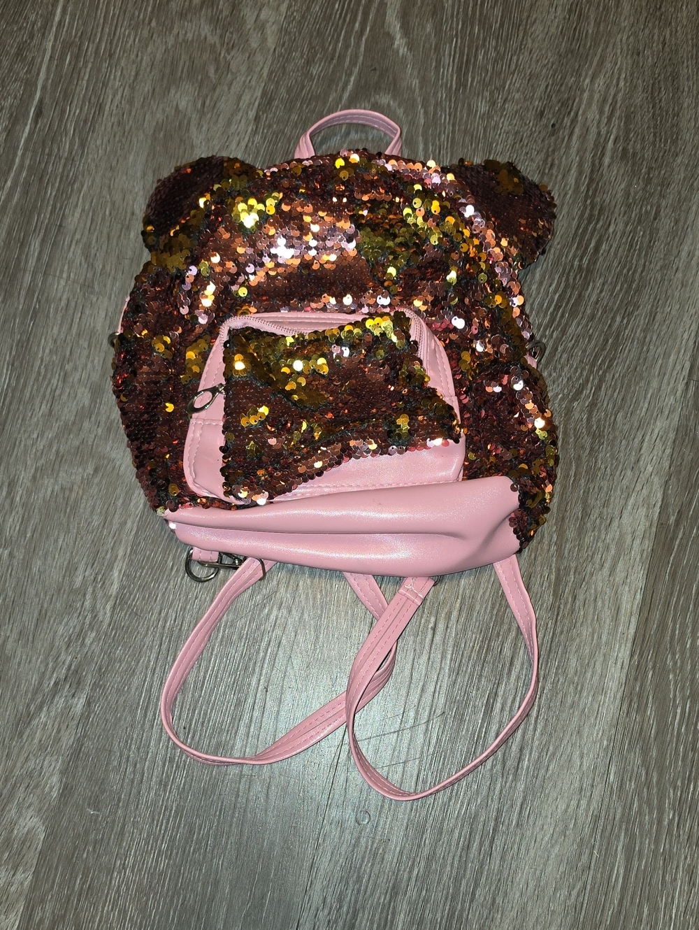 Pink And Gold Sequined Girls Youth Mini Backpack. Good Condition